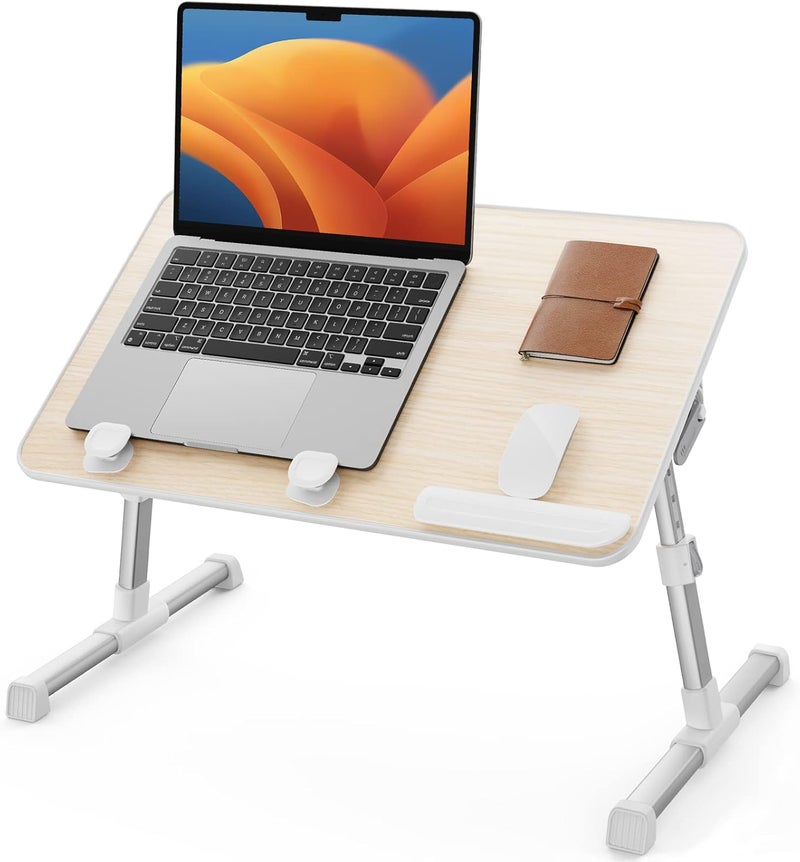 SAIJI Laptop Bed Tray Table, Adjustable Home Office Standing Desk Portable Lightweight Foldable Lap Desk for Sofa Couch Floor Working Studying Reading Writing Eating,Fit Up to 17" Laptop(Large,Teak) - Image 1