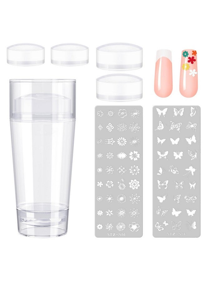 Subay French Nail Stamper, Nail Stamper Kit - 2pcs Nail Art Stamper, Nail Scraper, 2pcs Nail Stamping Plate, 4pcs Replaceable Silicone Jelly Heads for Gel Manicure Home Salon Nail Art DIY - Image 1