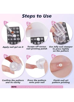 Subay Subay French Nail Stamper, Nail Stamper Kit - 2pcs Nail Art Stamper, Nail Scraper, 2pcs Nail Stamping Plate, 4pcs Replaceable Silicone Jelly Heads for Gel Manicure Home Salon Nail Art DIY  - Image 4
