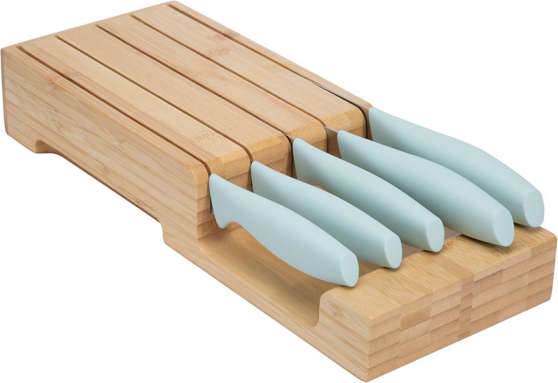 Tasty In-Drawer Kitchen Knife Set, Space-Saving Cutlery and Kitchen Organizer, Includes Chef, Bread, Santoku, Utility and Paring Knives, 6-Piece, Aqua - Image 4