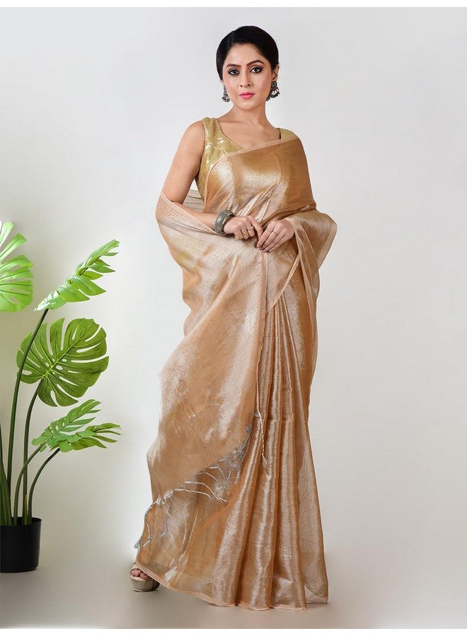 AAKAR™ Rosy Dazzle | Rose Gold Handloom Tissue Saree | Elegant & Lightweight | Soft Drape with Subtle Shine - Image 2