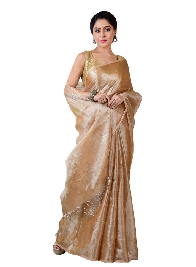 AAKAR™ Rosy Dazzle | Rose Gold Handloom Tissue Saree | Elegant & Lightweight | Soft Drape with Subtle Shine - Image 1