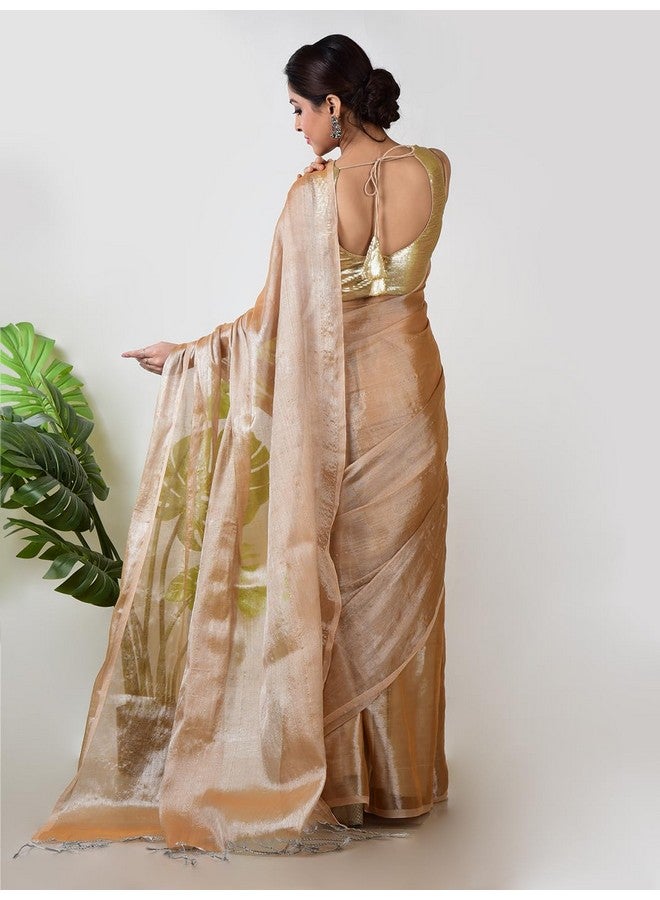 AAKAR™ Rosy Dazzle | Rose Gold Handloom Tissue Saree | Elegant & Lightweight | Soft Drape with Subtle Shine - Image 5