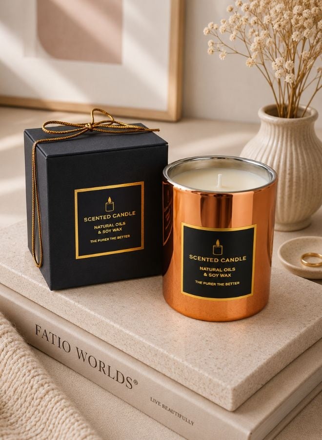 شمعة معطرة برائحة العود في وعاء زجاجي | شمعة فاخرة لديكور المنزل والاسترخاء | 230 جم - Image 5