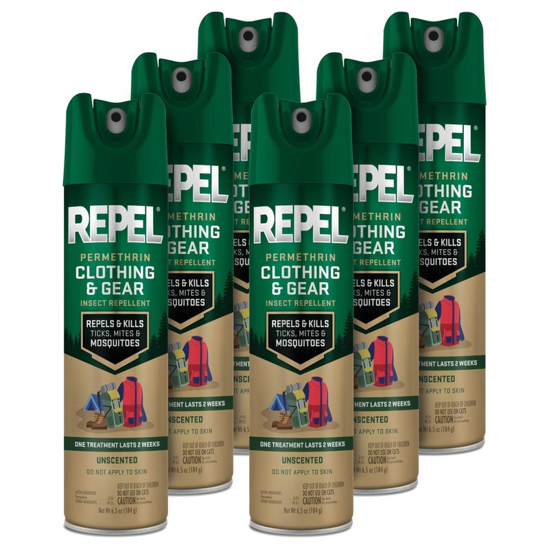 Repel Permethrin Clothing & Gear Insect Repellent, Use on Outdoor Gear, Tents and Sleeping Bags, Repels Mosquitoes, Ticks, Mites, (Aerosol Spray), 6.5 Fl Oz (Pack of 6) - Image 1