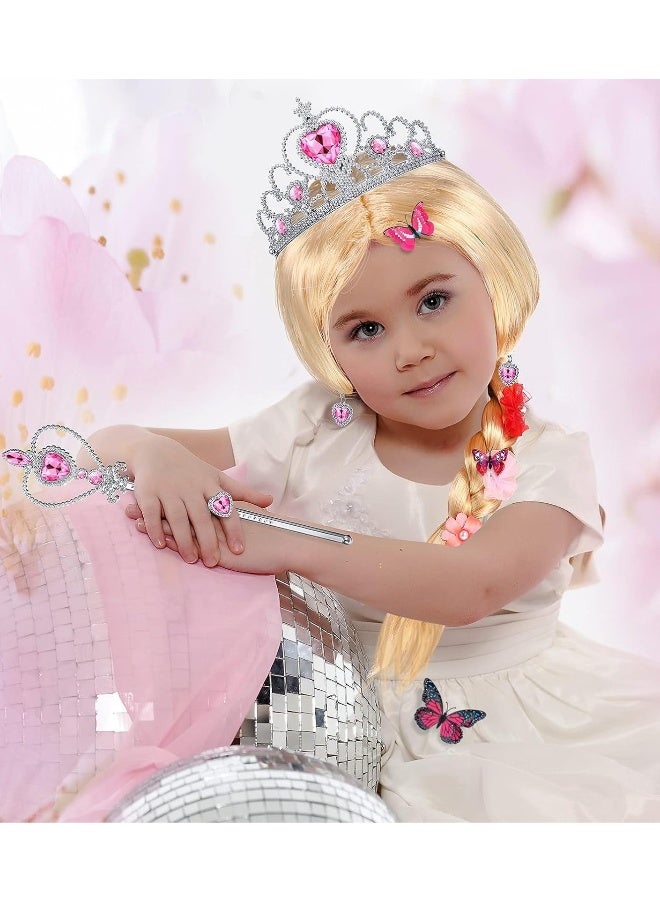 Princess Dress-Up Wig with erfly Pin Princess Dress-Up Accessories Include Gloves Tiara Crown Wand Necklaces Rings Earrings for Party Favors Birthday Pretend Play  - Image 5
