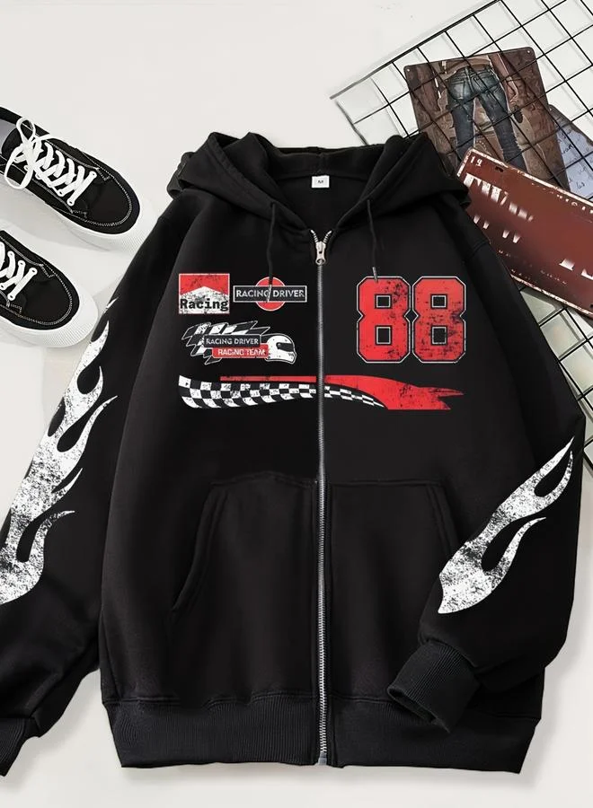 Take Two Black Racing Graphic Hooded Jacket