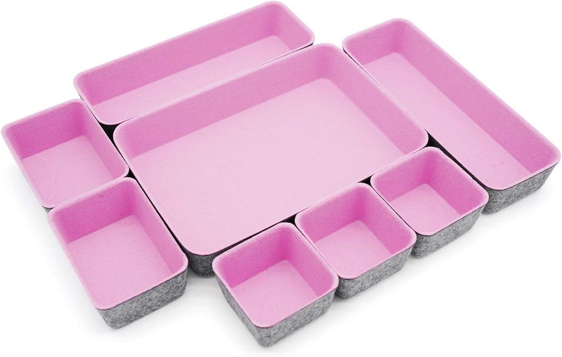 Welaxy desk drawer organizers tray felt storage bin caddy for home office suppliers makeup crafts pens decluttering 8-piece holiday gift solution (Light pink) - Image 1