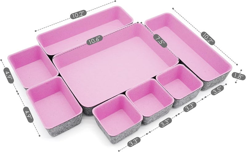 Welaxy desk drawer organizers tray felt storage bin caddy for home office suppliers makeup crafts pens decluttering 8-piece holiday gift solution (Light pink) - Image 5