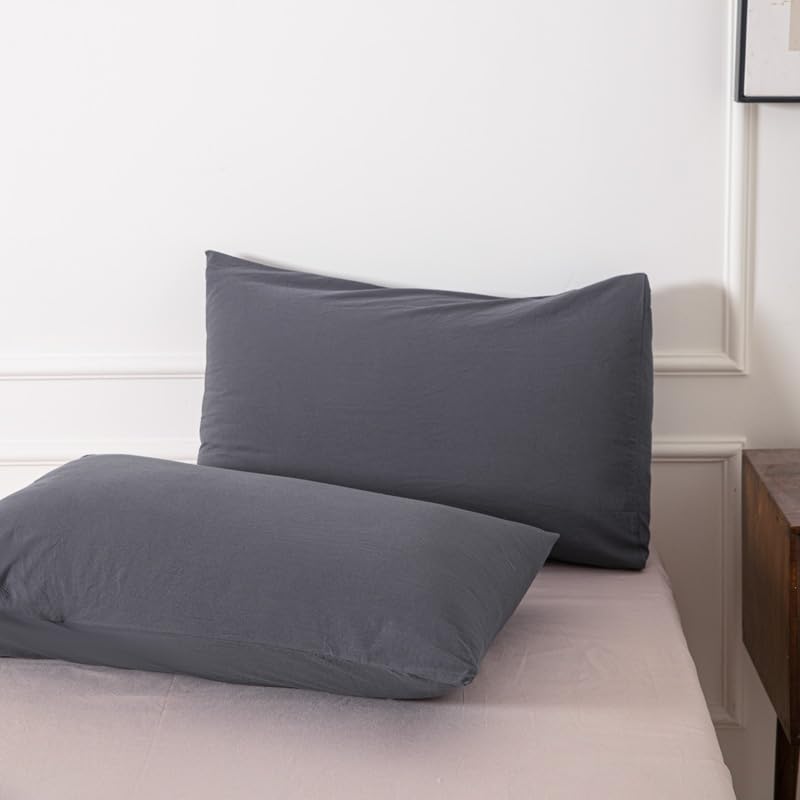 Janlive Washed Cotton Duvet Cover Set Linen Feel Textured Ultra Soft 100% Cotton Solid Color Charcoal Gray Duvet Cover Set with Zipper Closure -3 Pieces Dark Grey King - Image 5