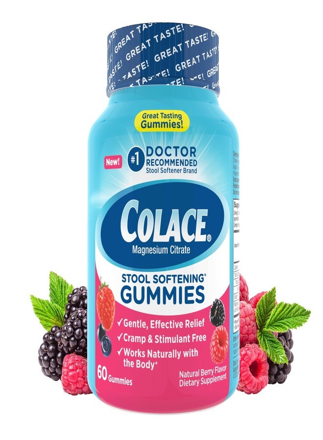 Colace Stool Softener Gummies, Gentle Dependable Constipation Relief Magnesium Citrate Gummies, No.1 Doctor Recommended Stool Softener Brand, Berry Flavored 60ct - Image 1