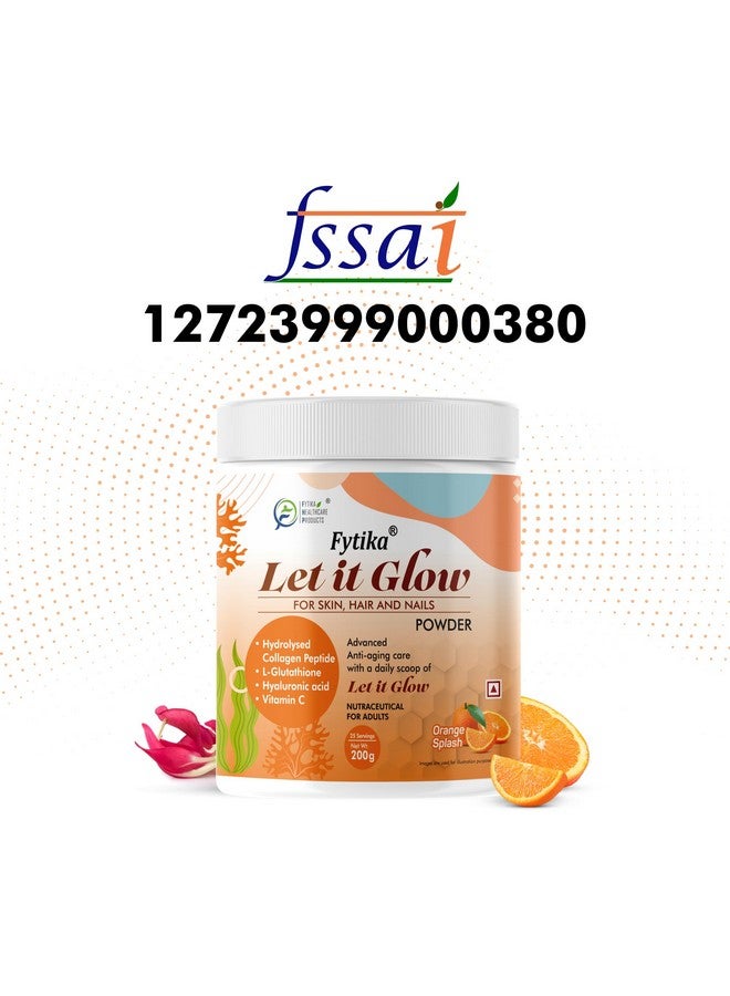 FYTIKA HEALTHCARE PRODUCTS Let It Glow Marine Collagen Supplement for Men & Women|L- Glutathione, Vitamin C|Promotes Healthy Skin, Hairs and Nails (Orange, Pack of 1, powder, 1 count, 25 Servings) - Image 2