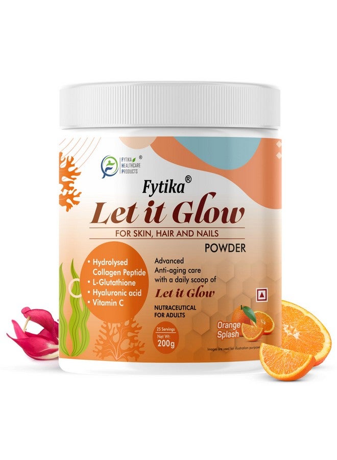 FYTIKA HEALTHCARE PRODUCTS Let It Glow Marine Collagen Supplement for Men & Women|L- Glutathione, Vitamin C|Promotes Healthy Skin, Hairs and Nails (Orange, Pack of 1, powder, 1 count, 25 Servings) - Image 1
