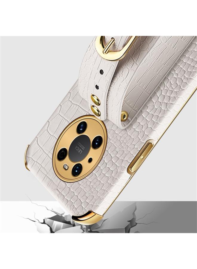 The Bros Case For Huawei Mate 40 Pro Electroplated TPU Crocodile Pattern Leather Case with Wrist Strap - Image 5