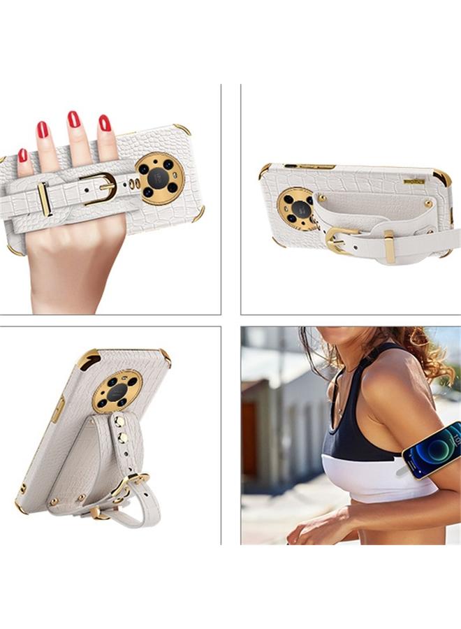 The Bros Case For Huawei Mate 40 Pro Electroplated TPU Crocodile Pattern Leather Case with Wrist Strap - Image 4