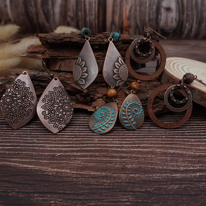 GOGZBD 11 Pairs Vintage Drop Dangle Earrings for Women Boho Earring Jewelry Set Retro Flower Dangly Earring Teardrop Sun and Moon Earrings for Mother's Day Christmas - Image 4