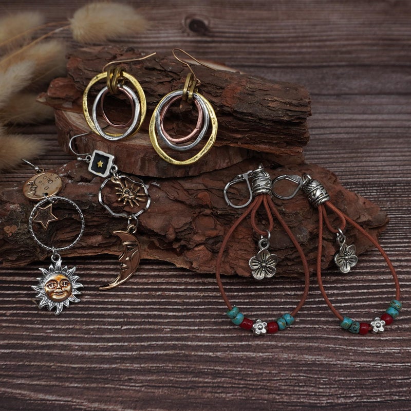 GOGZBD 11 Pairs Vintage Drop Dangle Earrings for Women Boho Earring Jewelry Set Retro Flower Dangly Earring Teardrop Sun and Moon Earrings for Mother's Day Christmas - Image 5