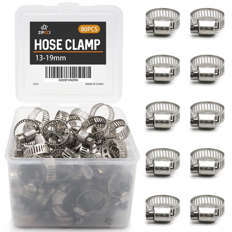 ZIPCCI Hose Clamp 80 Pack Stainless Steel Hose Clamps Worm Gear Fuel Line Pipe Clamps 1319mm 1234 inch