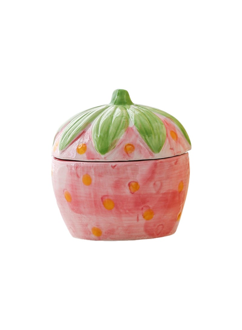Diy Aromatherapy Candle Jar Creative Ceramic Candle Holder Cup Jewelry Storage Container For Girls Gift (Pink Strawberry Jar) - Image 1