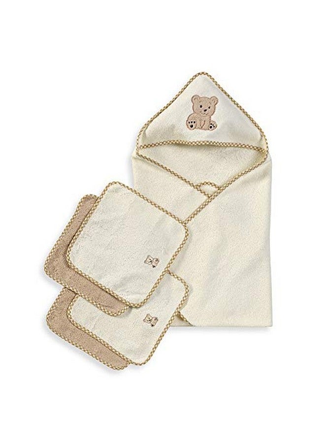 Spasilk Hooded Bath Towel with 4 Washcloths for Newborn Boys and Girls, Soft Terry Baby Towel and Washcloths, Bath Essentials, Ideal, Brown Bear - Image 5
