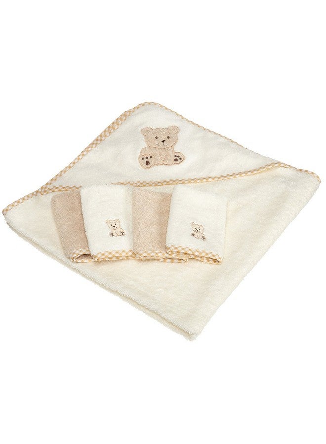 Spasilk Hooded Bath Towel with 4 Washcloths for Newborn Boys and Girls, Soft Terry Baby Towel and Washcloths, Bath Essentials, Ideal, Brown Bear - Image 1
