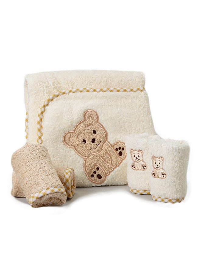 Spasilk Hooded Bath Towel with 4 Washcloths for Newborn Boys and Girls, Soft Terry Baby Towel and Washcloths, Bath Essentials, Ideal, Brown Bear - Image 2