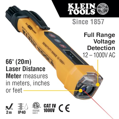 Klein Tools NCVT-6 Non-Contact Volt Tester, 12 - 1000V AC Pen with Integrated Laser Distance Measure, LED and Audible Alarms, Pocket Clip - Image 2