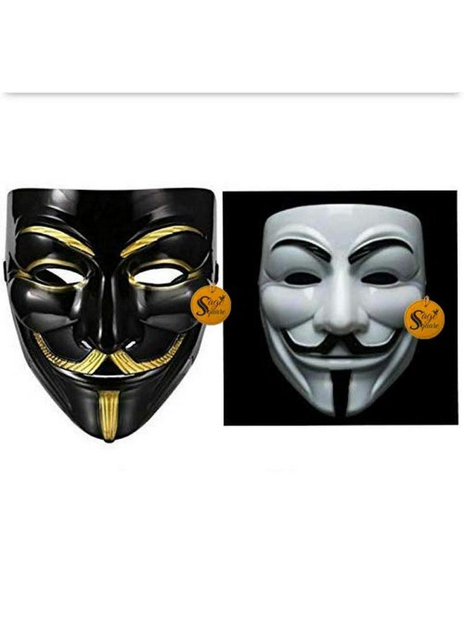 سايج سكوير قناع وجه سايج سكوير فينديتا كوميك، قناع فوكس، قناع وجه مجهول الإصدار VIP، مناسب تمامًا للتنكر، احتجاج في فينديتا من دي سي كوميكس (أسود وأبيض) (عبوة من قطعتين) - Image 1