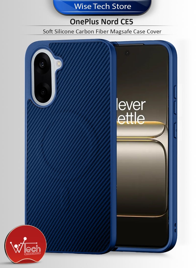 دبليو تيك غطاء حماية خلفي من السيليكون الناعم وألياف الكربون مع دعم Magsafe لهاتف OnePlus Nord CE5 5G 2025 - أزرق بحري - Image 1