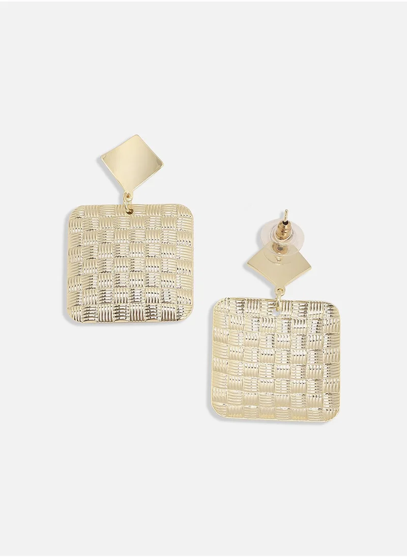 SOHI Dented Square Drop Earrings - Gold-Colour