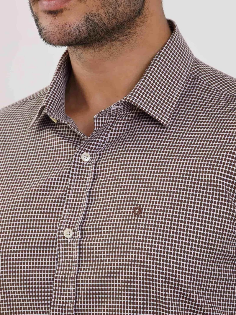 Dufy Slim Fit Shirt Collar Brown Men's Shirt DU1234013032