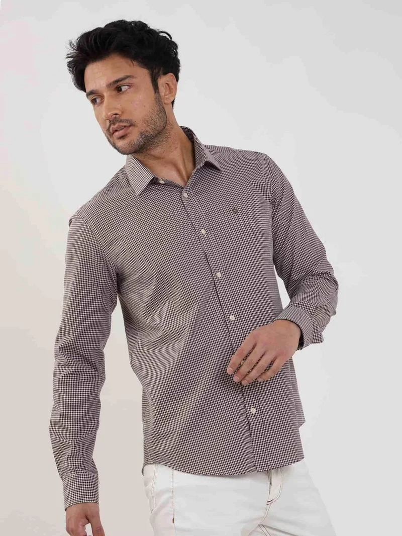 Dufy Slim Fit Shirt Collar Brown Men's Shirt DU1234013032