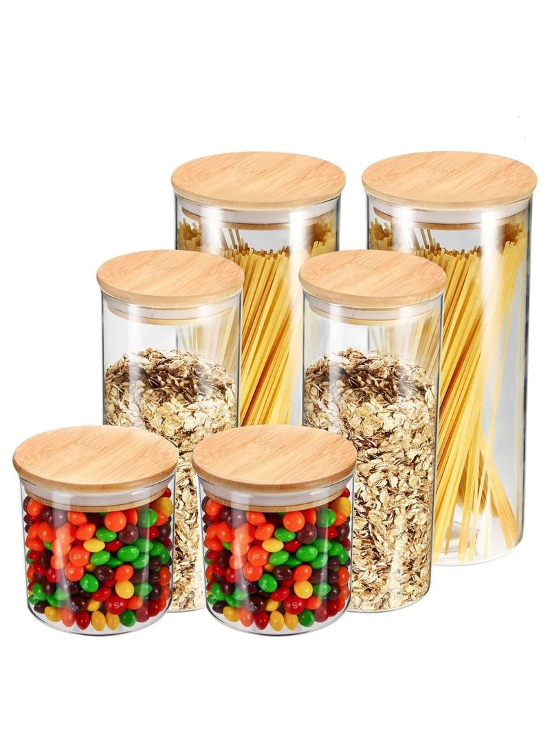 Glass Food Storage Containers Set,Spice Jar Set,6 Piece Glass Jar with Bamboo Airtight Lids and Labels