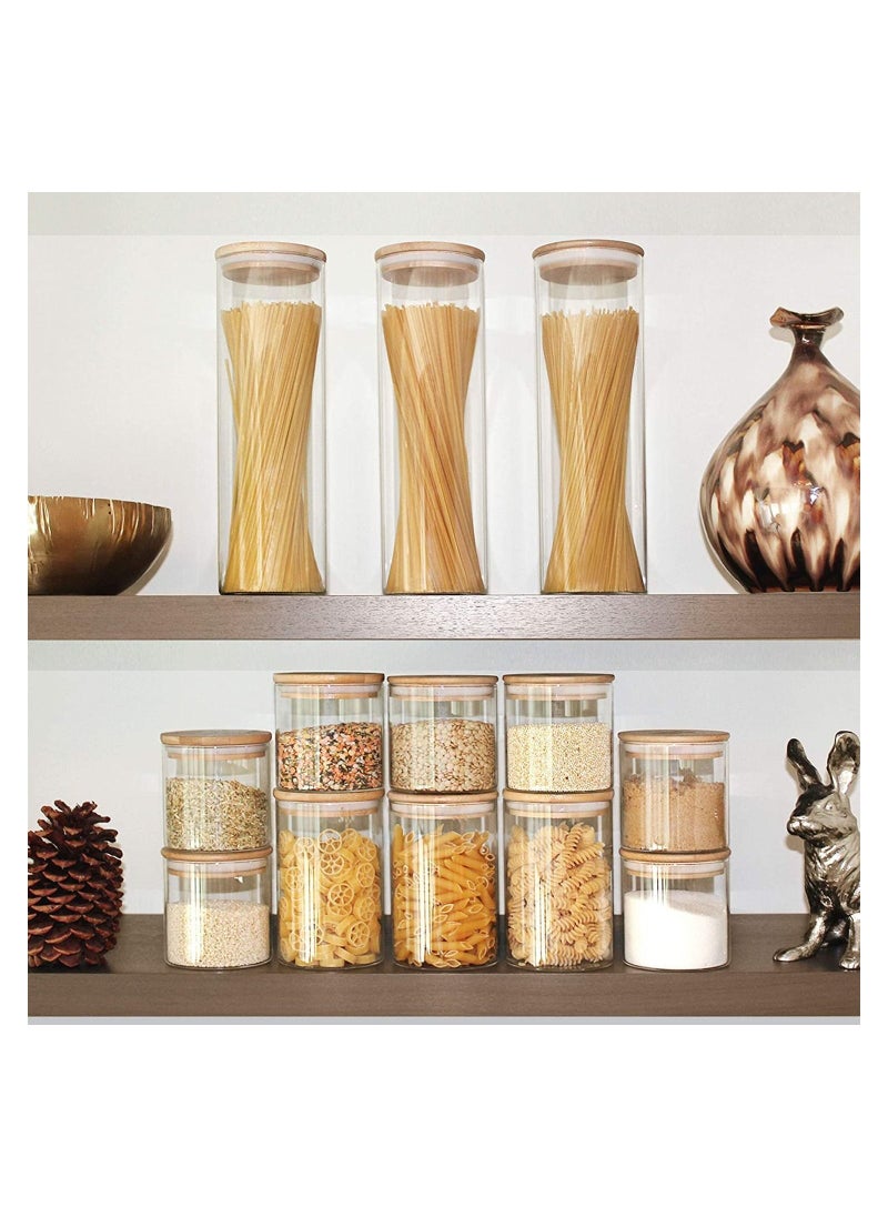 Glass Food Storage Containers Set,Spice Jar Set,6 Piece Glass Jar with Bamboo Airtight Lids and Labels