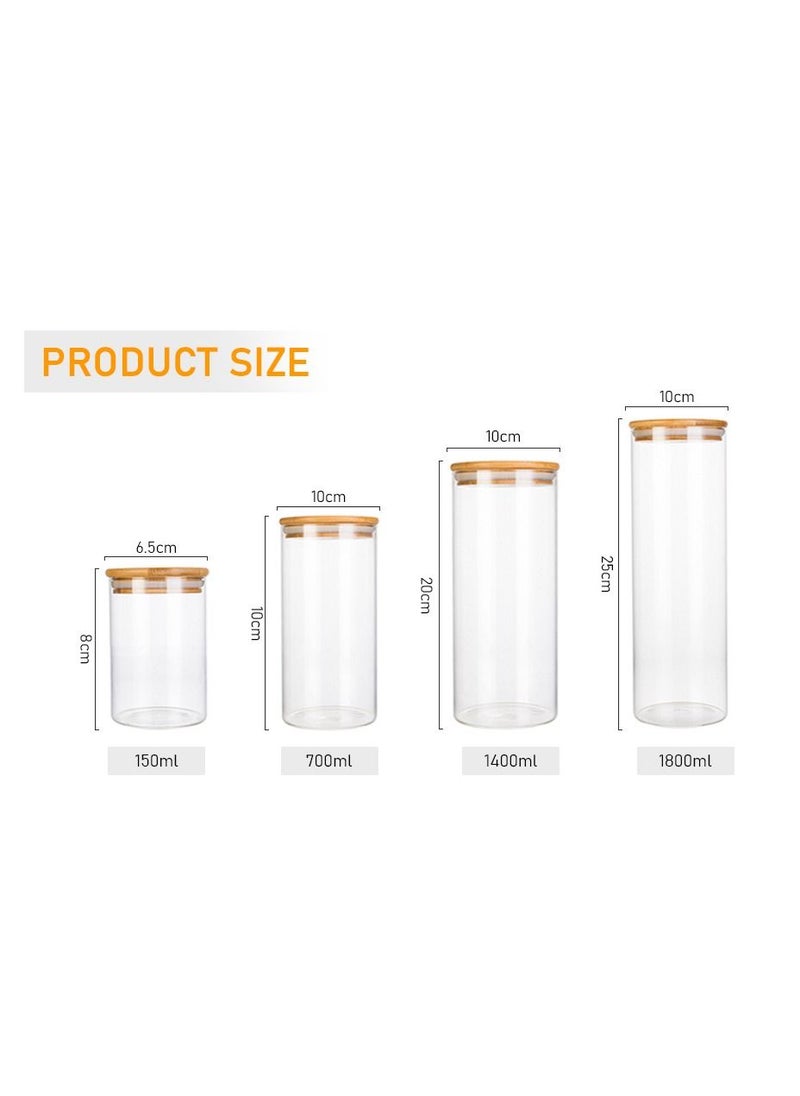 Glass Food Storage Containers Set,Spice Jar Set,6 Piece Glass Jar with Bamboo Airtight Lids and Labels