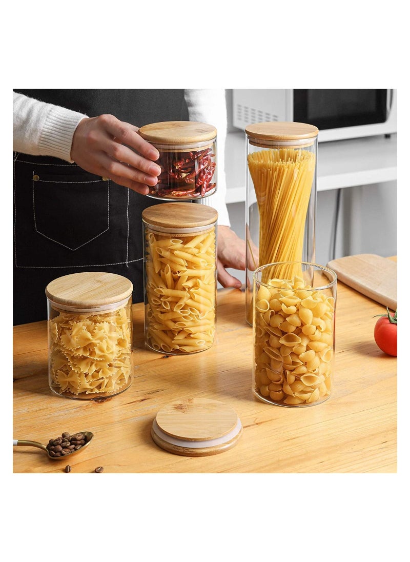 Glass Food Storage Containers Set,Spice Jar Set,6 Piece Glass Jar with Bamboo Airtight Lids and Labels