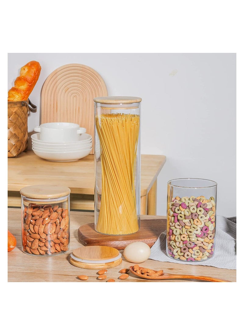 Glass Food Storage Containers Set,Spice Jar Set,6 Piece Glass Jar with Bamboo Airtight Lids and Labels