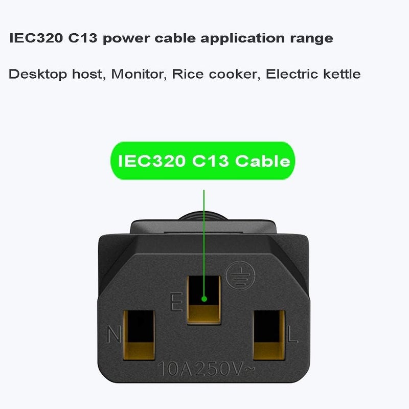DTK UK Mains 3 Prong Cord for PC Computer, Printer, Monitor, TV, Projector, PS3 / PS4 PRO, DJ Equipment, Stage Equipment, 1.2M Kettle Lead IEC 320 C13 H05VV-F 3 * 0.75mm² Power Cable, Black - Image 5