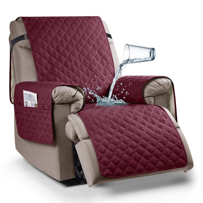 100 WATERPROOF RECLINER CHAIR COVER NONSLIP RECLINING COVER FOR RECLINER CHAIR WASHABLE CHAIR SEAT COVER WITH ELASTIC STRAPS FOR KIDS DOGS PETS WINE 23