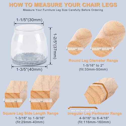 Amrules 36Pcs Chair Leg Floor Protectors for Hardwood Floors, Silicone Chair Feet Caps to Protect Tile Floors, Felt Pads Furniture Leg Covers from Scratches and Noise (Clear, Large Fit: 1.3''–2'') - Image 2
