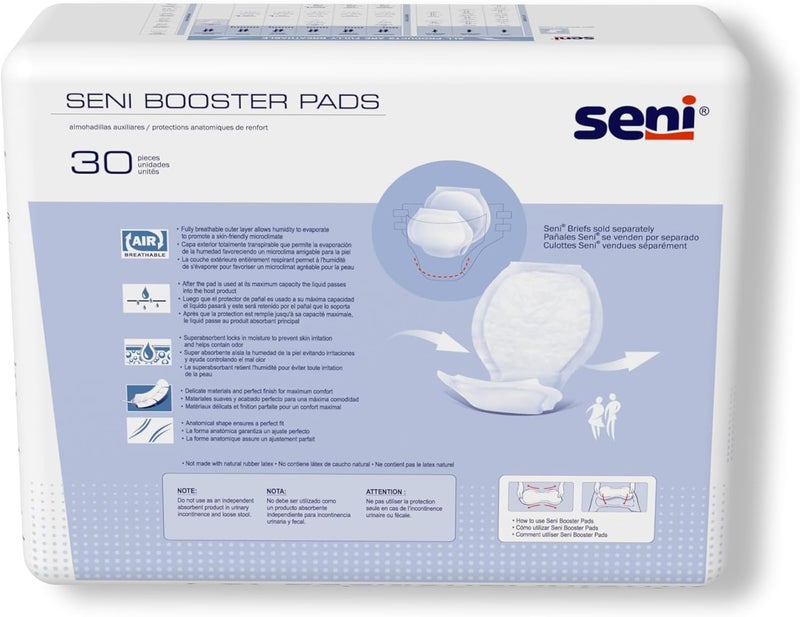 SENI Unisex Incontinence Booster Pad 25 Length 30 Count 1 Pack of 30 Enhances Absorbency of Adult Briefs and Underwear Super Absorbent Core for Men and Women - Image 4