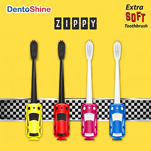 DentoShine ZIPPY Extra Soft Toothbrush for Kids (Ages 3+) (Red, Pink, Yellow, Blue, with 2 min Manual Timer, Pack of 4 designs) - Image 2