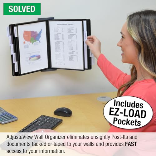 Ultimate Office AdjustaView 10-Pocket Wall Reference Organizer with Easy-Load Pockets and Mounting Screws, Black Pockets - Image 3
