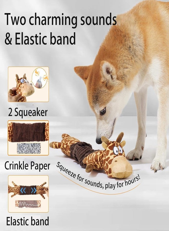 MEWMINGLE 3-in-1 Squeaky Dog Toys for Chewers, Dual Squeaker, Crinkle Sound, Stretchy Spring Band - Durable Interactive Plush Puppy Toy​s for Boredom, Small Breed (Giraffe) - Image 2