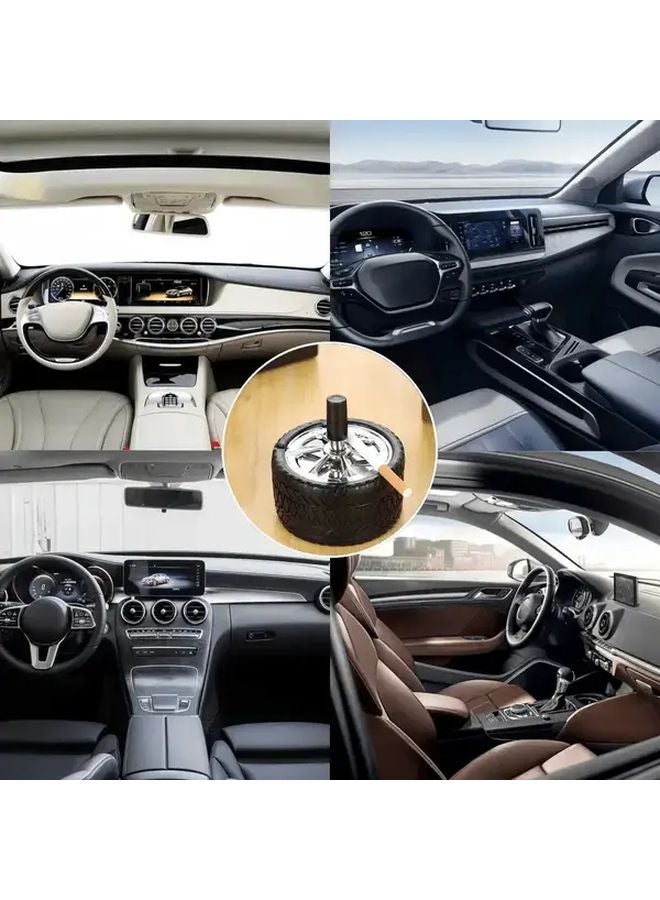 منفضة سجائر ثقيلة على شكل إطار مع غطاء دوار وفتح بنقرة واحدة مقاومة للرياح باللون الأسود - Image 2