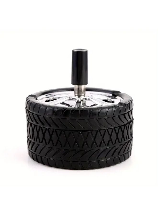 منفضة سجائر ثقيلة على شكل إطار مع غطاء دوار وفتح بنقرة واحدة مقاومة للرياح باللون الأسود - Image 4