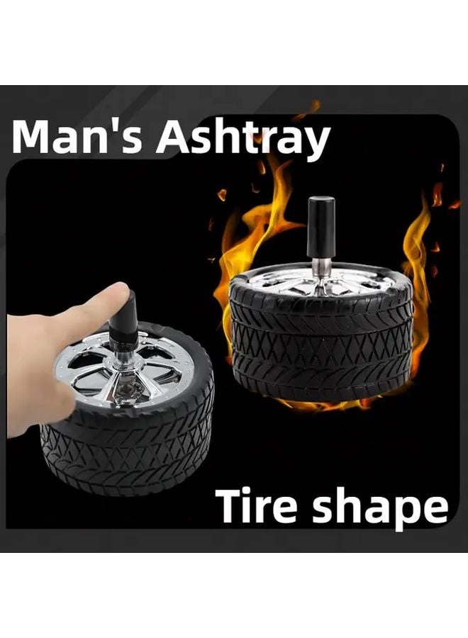 منفضة سجائر ثقيلة على شكل إطار مع غطاء دوار وفتح بنقرة واحدة مقاومة للرياح باللون الأسود - Image 5