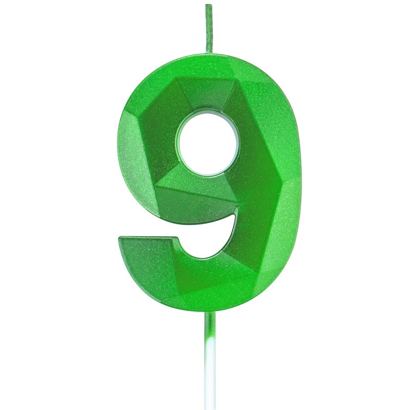 275in 3D Diamond Shape Tall Green 9 Candles Glitter Happy Birthday Cake Toppers Decorating and Celebrating for AdultsKids PartyFamily Baking 275in Green Number 9