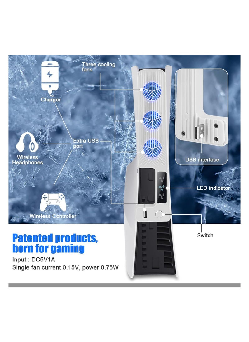 XICEN - Cooling Fan for PS5 Slim, New Playstation 5 Slim Console Accessories Cooler with USB Port and 3 Adjustable Quiet 9500-Speed Fans, Cool LED Light for PS5 Slim Digital/Disc Edition System - Image 1