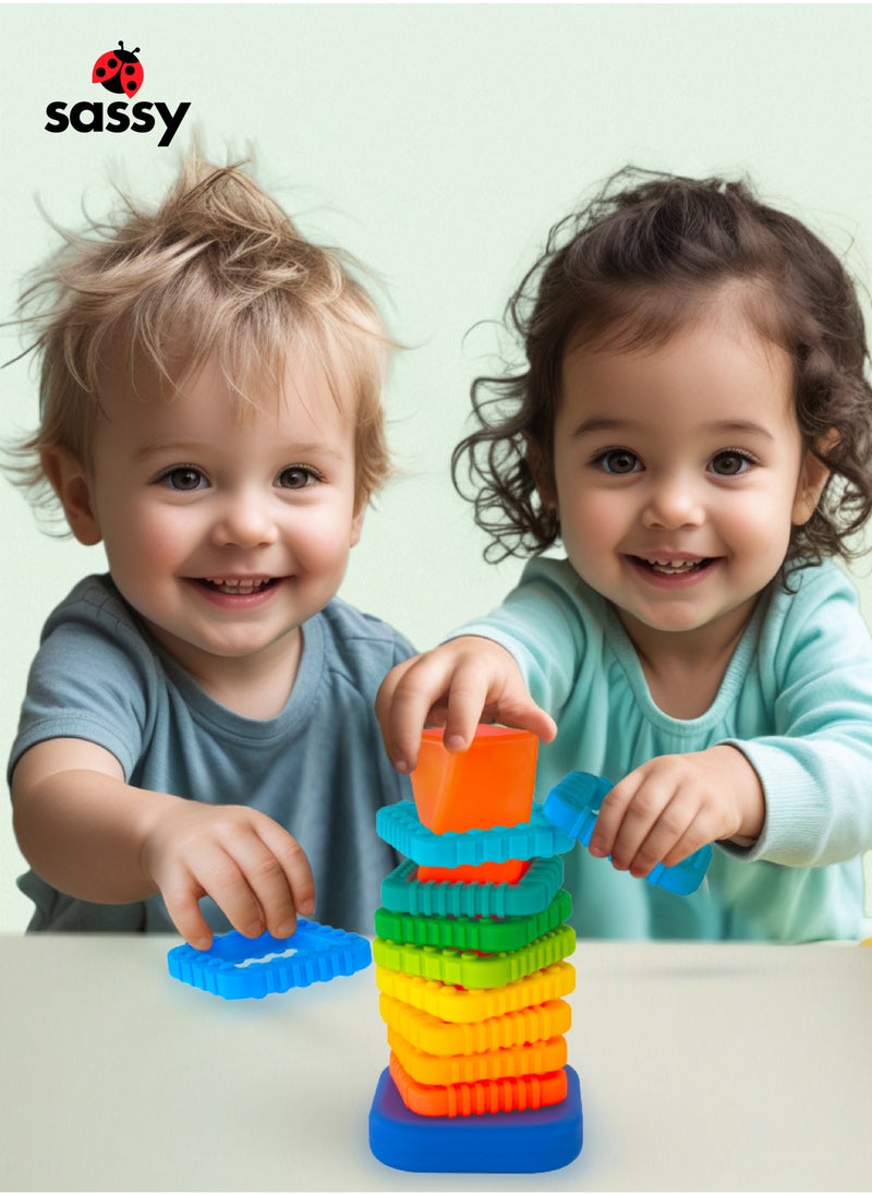 Sassy Sassy Twisty Towers Ring Stacker - Colorful Textured Rings for Skill Development, Safe & BPA-Free for Babies 12m+  - Image 2